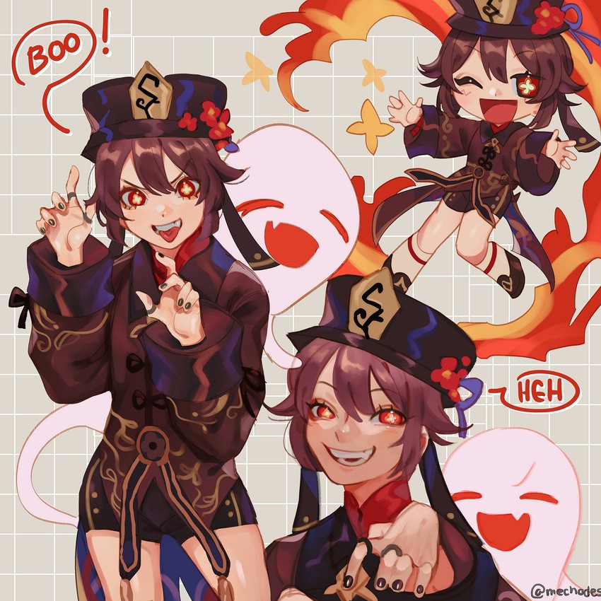 hu tao and boo tao (genshin impact) drawn by mechodes