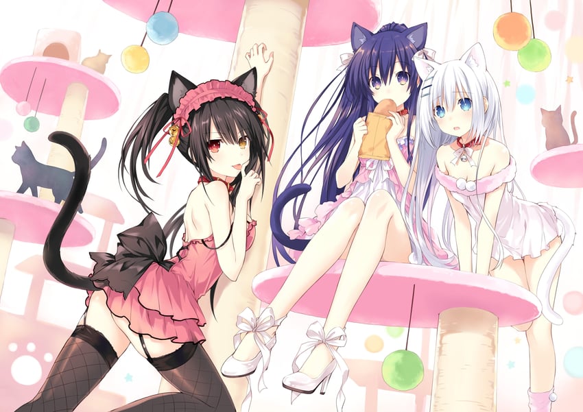 tokisaki kurumi, yatogami tohka, and tobiichi origami (date a live) drawn by tsunako