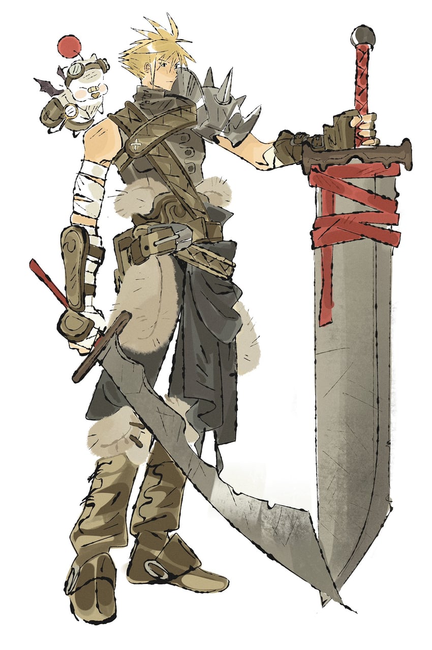 cloud strife and moogle (final fantasy and 2 more) drawn by jaysoysaucee