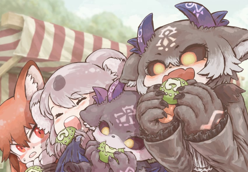 debidebi debiru, red fox, koala, and debiru-sama (nijisanji and 2 more) drawn by bara_bara_(pop_pop)