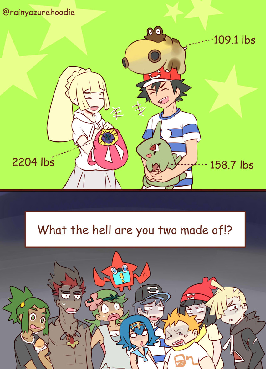 lillie, ash ketchum, selene, rotom, lana, and 10 more (pokemon and 1 more) drawn by rainyazurehoodie