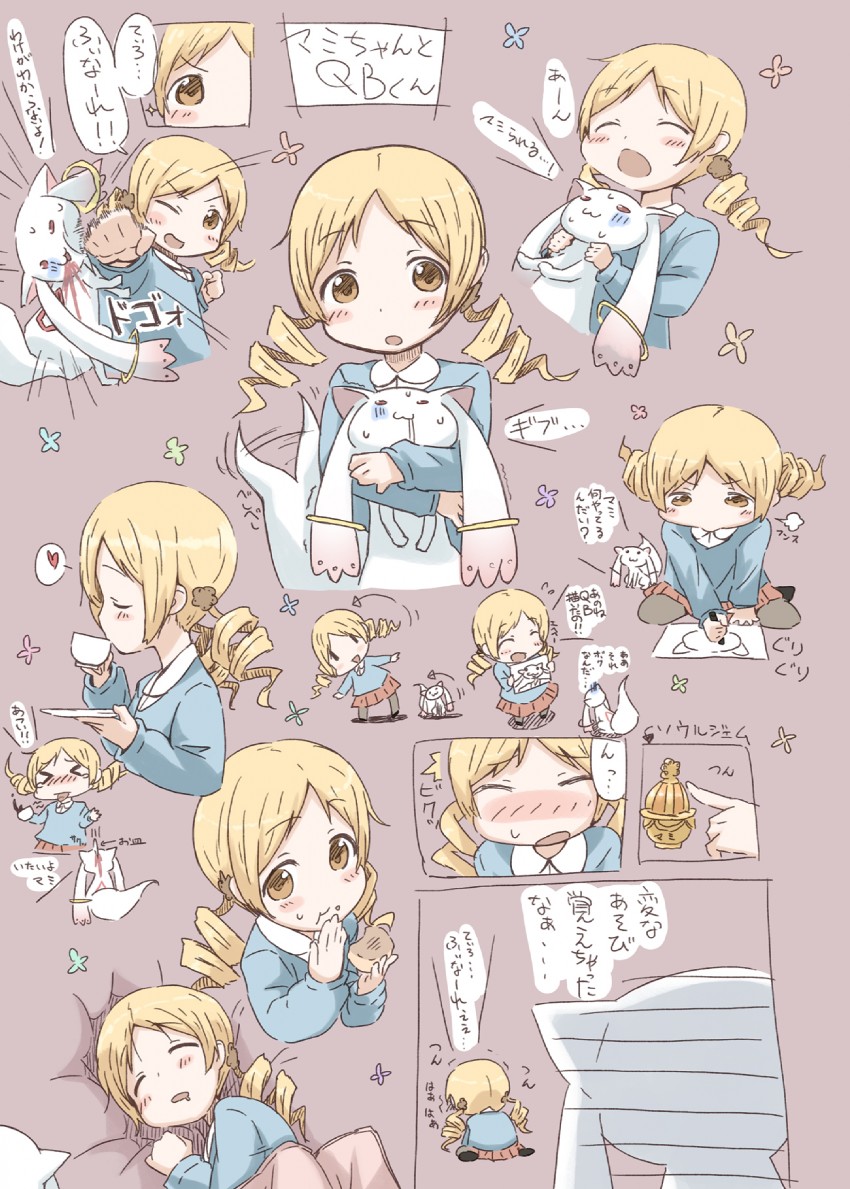 tomoe mami and kyubey (mahou shoujo madoka magica) drawn by kirigaya_yuuji