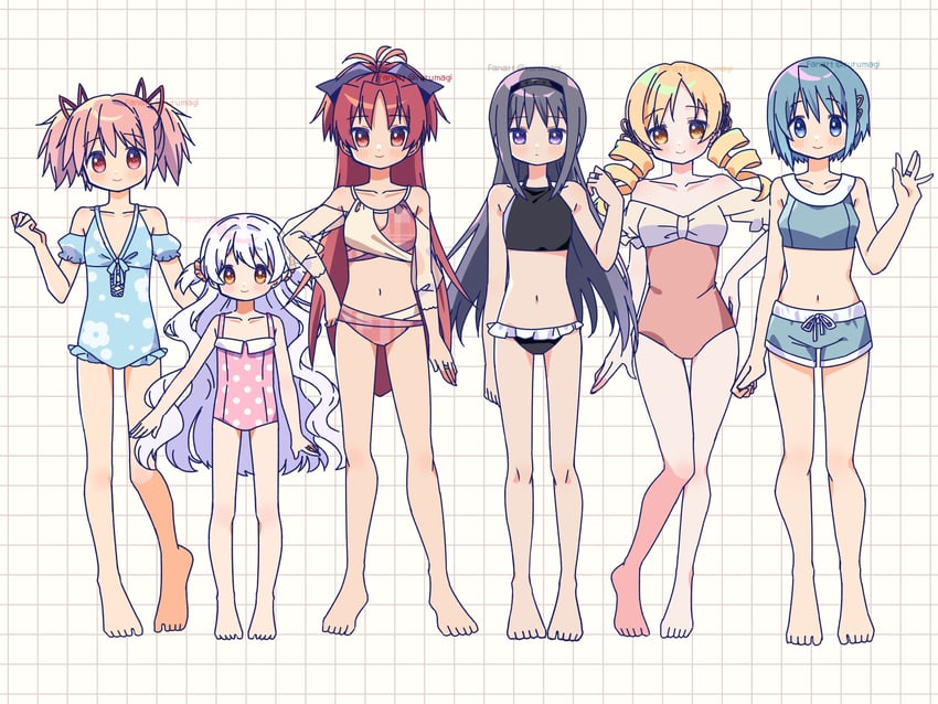 akemi homura, kaname madoka, miki sayaka, sakura kyoko, tomoe mami, and 1 more (mahou shoujo madoka magica) drawn by ruru_(rurumagi)