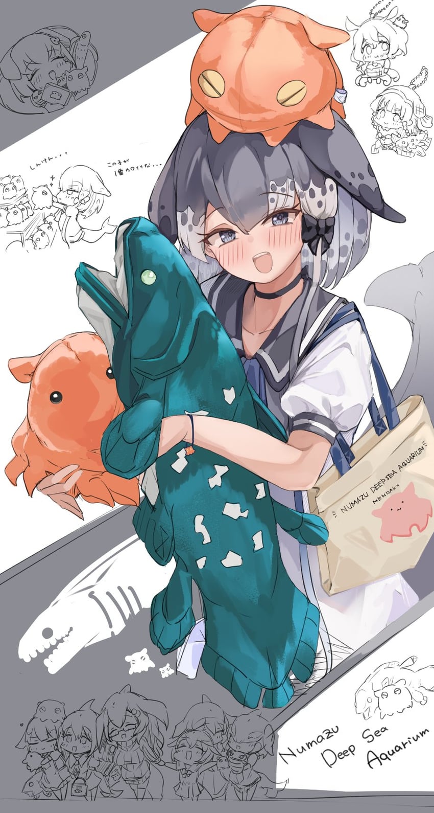 common dolphin, common bottlenose dolphin, narwhal, blue whale, chinese white dolphin, and 4 more (kemono friends) drawn by buchibussei