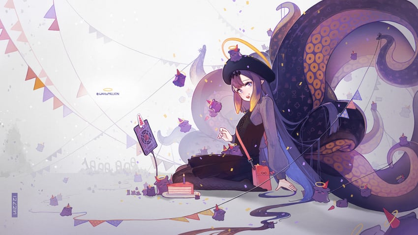 ninomae ina'nis, takodachi, and ao-chan (hololive and 1 more) drawn by happyongdal