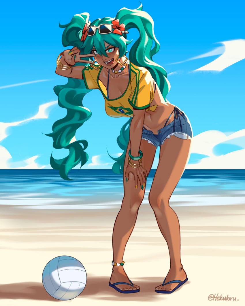 hatsune miku and brazilian miku (vocaloid) drawn by hekutoru