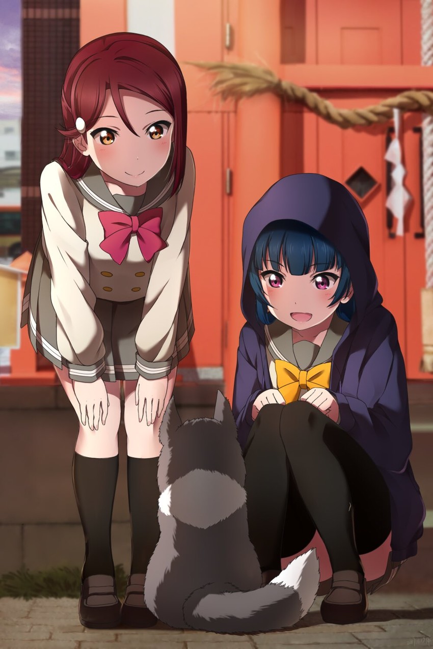 tsushima yoshiko, sakurauchi riko, and anko (love live! and 1 more) drawn by shiimai