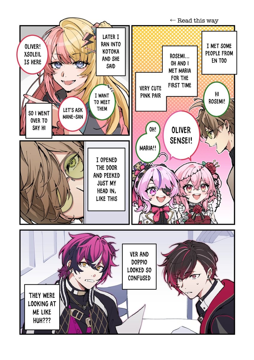 rosemi lovelock, maria marionette, doppio dropscythe, kotoka torahime, oliver evans, and 1 more (nijisanji and 1 more) drawn by jin_(pineeeapple)