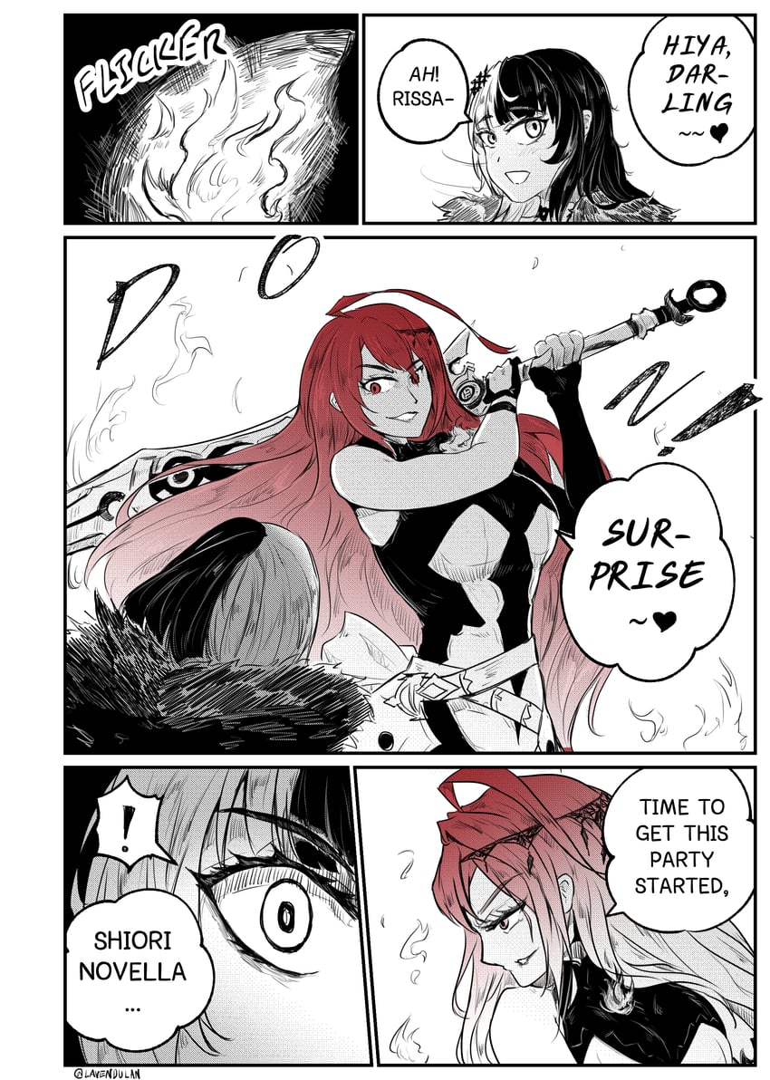 shiori novella and elizabeth rose bloodflame (hololive and 1 more) drawn by lavendulan