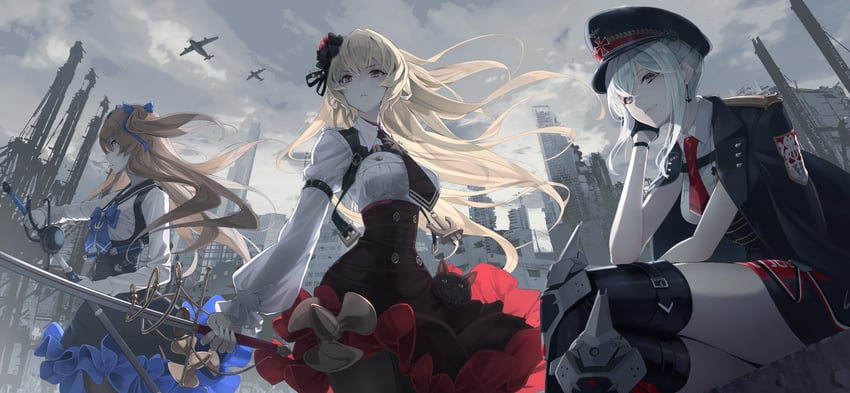 tirpitz, graf zeppelin, and bismarck (velvet code) drawn by hoshizaki_reita