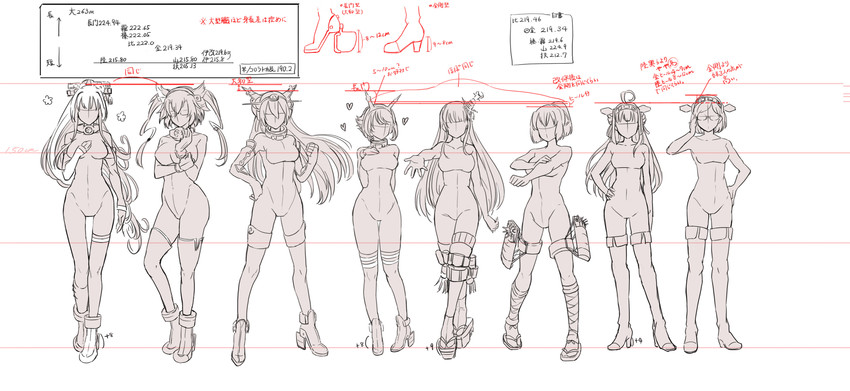 kongou, nagato, yamato, mutsu, musashi, and 3 more (kantai collection) drawn by cosmic_(crownclowncosmic)