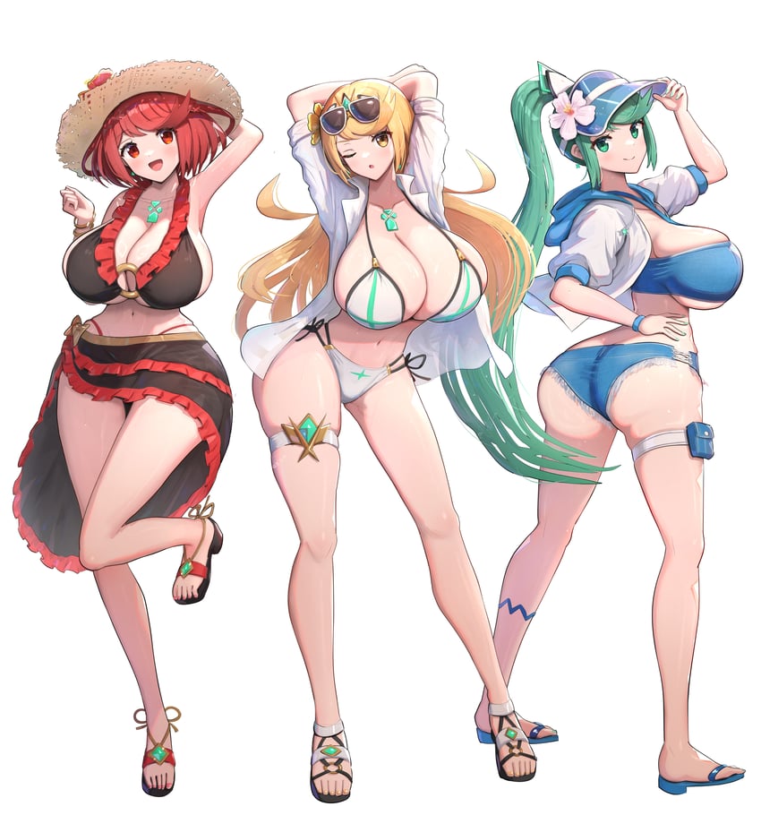 pyra, mythra, and pneuma (xenoblade chronicles and 1 more) drawn by gonzarez