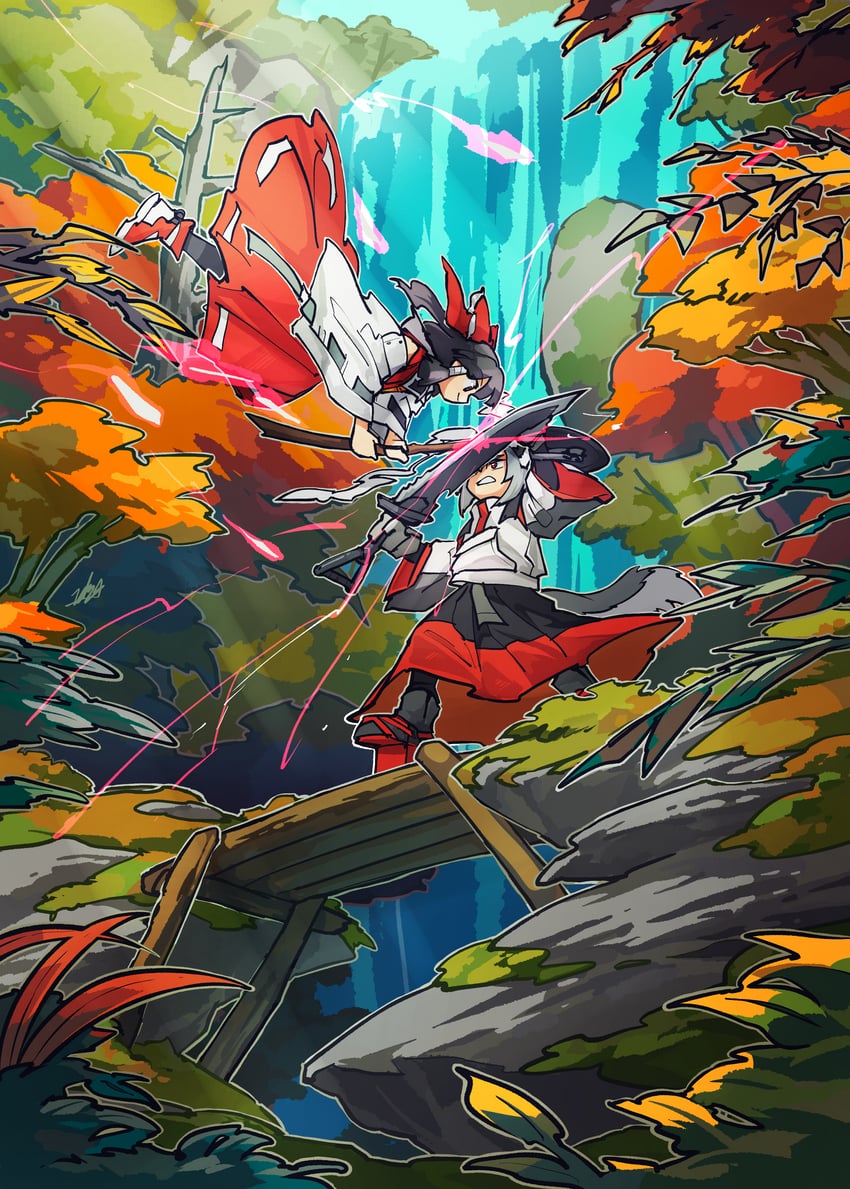 hakurei reimu and inubashiri momiji (touhou) drawn by doggo_1d34