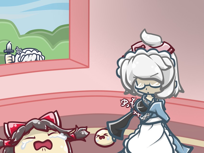 hakurei reimu, izayoi sakuya, and morichika rinnosuke (touhou) drawn by suanhongzao