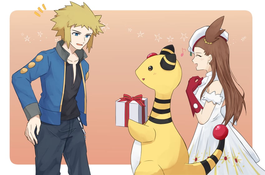 ampharos, volkner, and jasmine (pokemon and 2 more) drawn by moti62