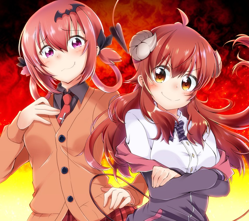 yoshida yuuko and satanichia kurumizawa mcdowell (machikado mazoku and 1 more) drawn by miso_bon