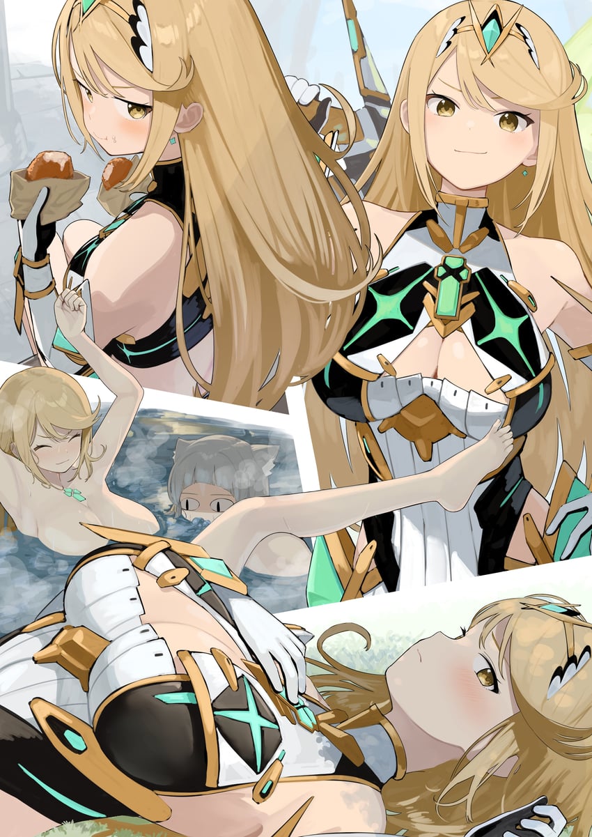 mythra and nia (xenoblade chronicles and 1 more) drawn by mameroku