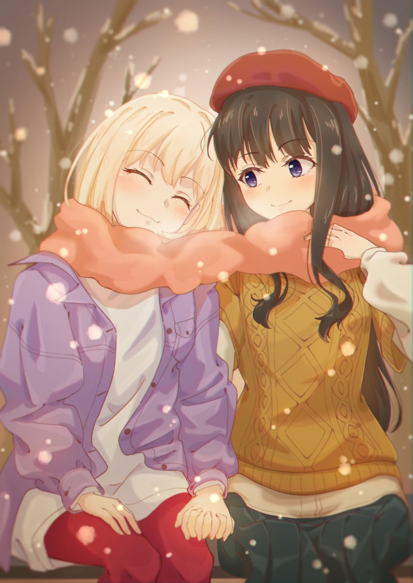 nishikigi chisato and inoue takina (lycoris recoil) drawn by iicecall