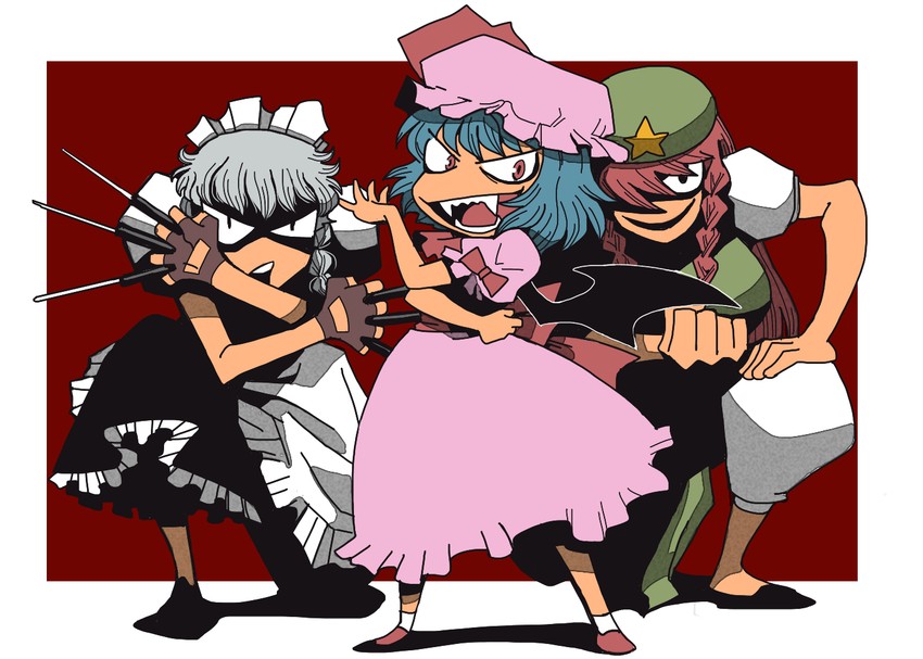 remilia scarlet, izayoi sakuya, and hong meiling (touhou) drawn by onikobe_rin