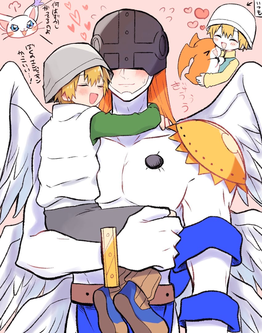tailmon, takaishi takeru, patamon, and angemon (digimon and 1 more) drawn by waka_88000