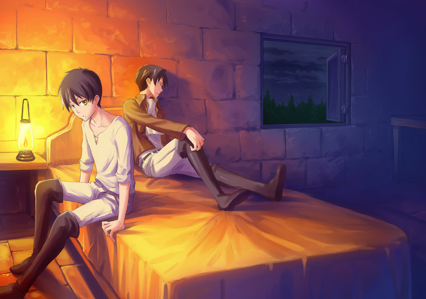 eren yeager and levi (shingeki no kyojin) drawn by futa_(tsukimi_dango)