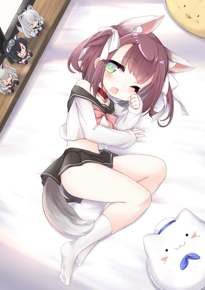 manjuu, yuudachi, meowfficer, shigure, kawakaze, and 1 more (azur lane) drawn by kinomiki_nobori