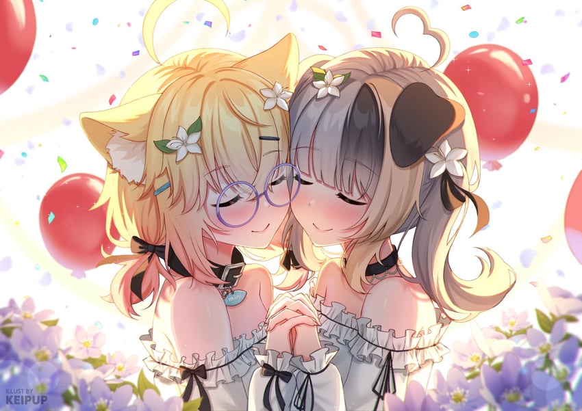 minikomew and hunii (indie virtual youtuber) drawn by keipup