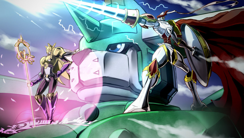 sakuyamon, dukemon, and saintgalgomon (digimon and 1 more) drawn by dk_(13855103534)