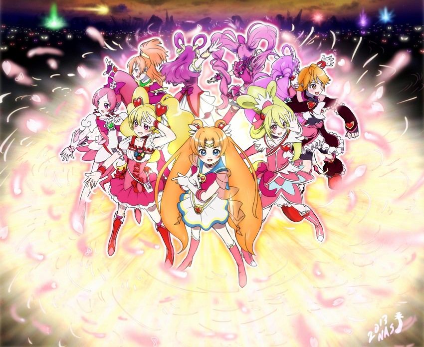 tsukino usagi, sailor moon, houjou hibiki, aida mana, hoshizora miyuki, and 14 more (precure and 11 more) drawn by kamiyama_kenta