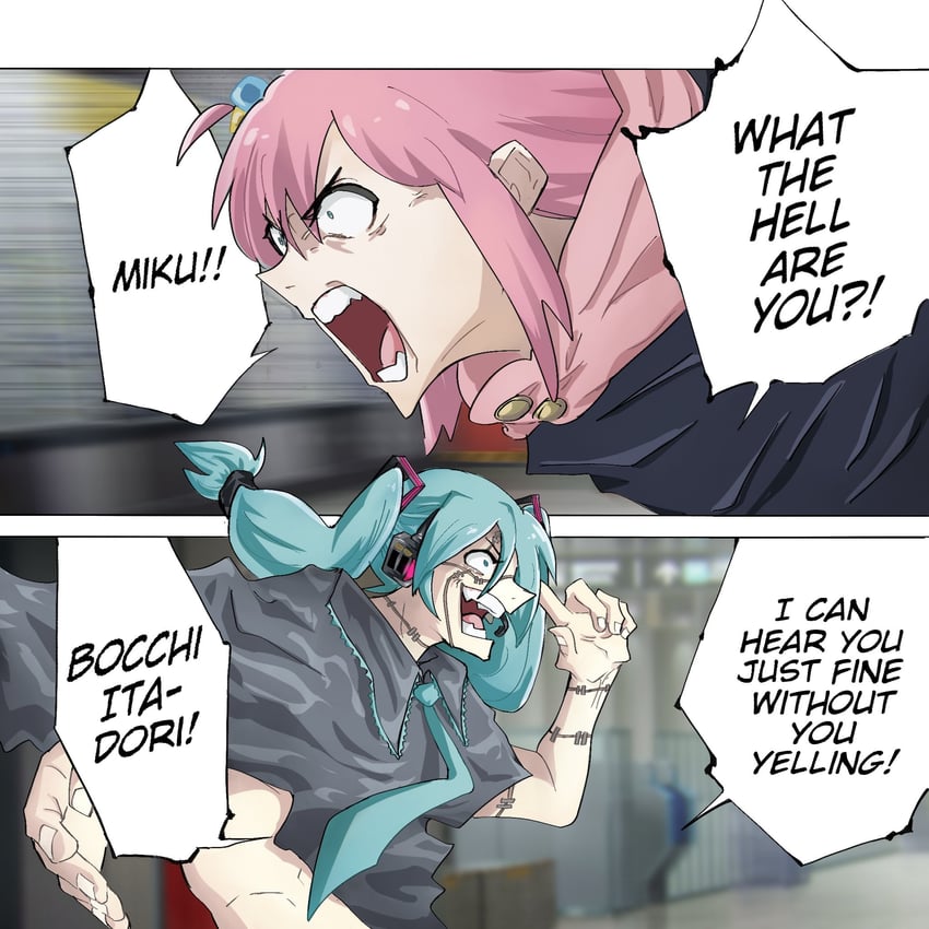 hatsune miku, gotoh hitori, itadori yuuji, and mahito (vocaloid and 2 more) drawn by h0ney606