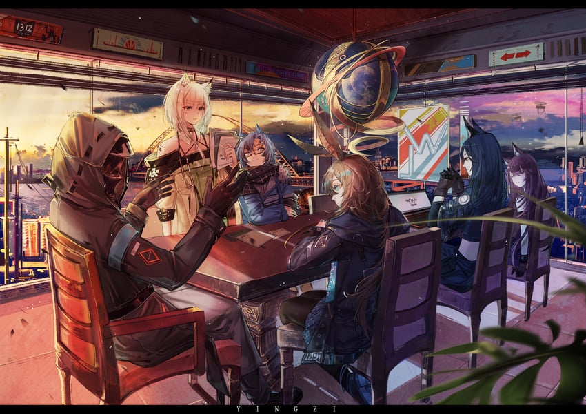 doctor, amiya, kal'tsit, dobermann, melantha, and 1 more (arknights) drawn by yingzi