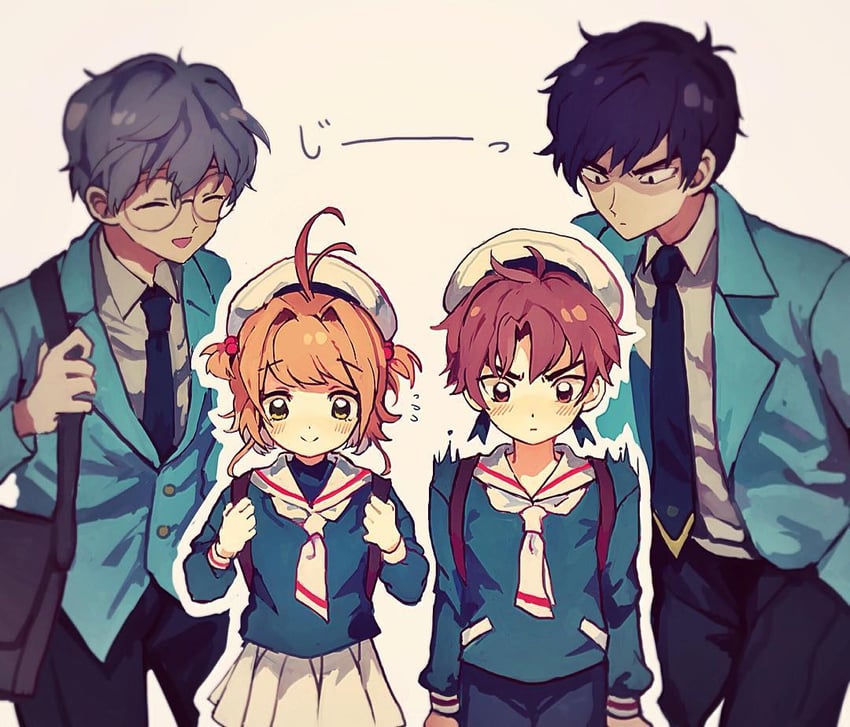 kinomoto sakura, li syaoran, kinomoto touya, and tsukishiro yukito (cardcaptor sakura) drawn by aokamei