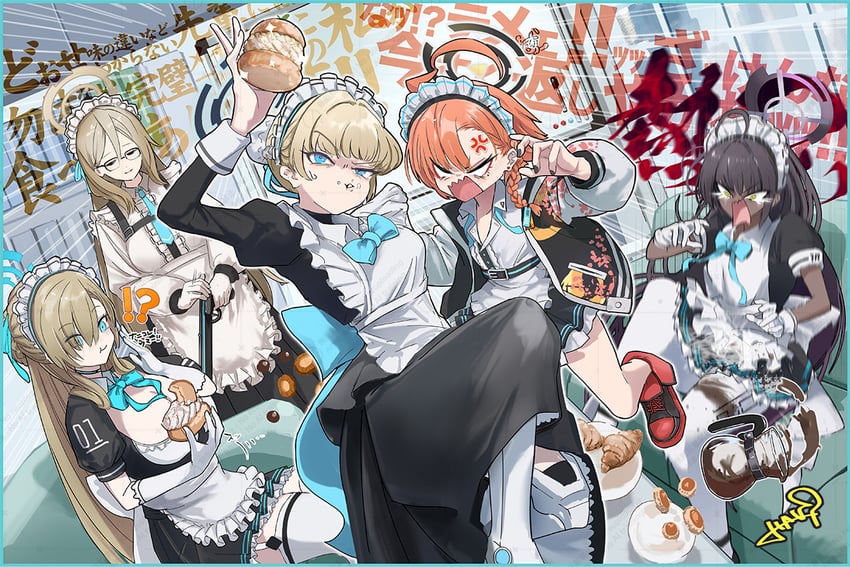 asuna, toki, karin, neru, and akane (blue archive) drawn by havi