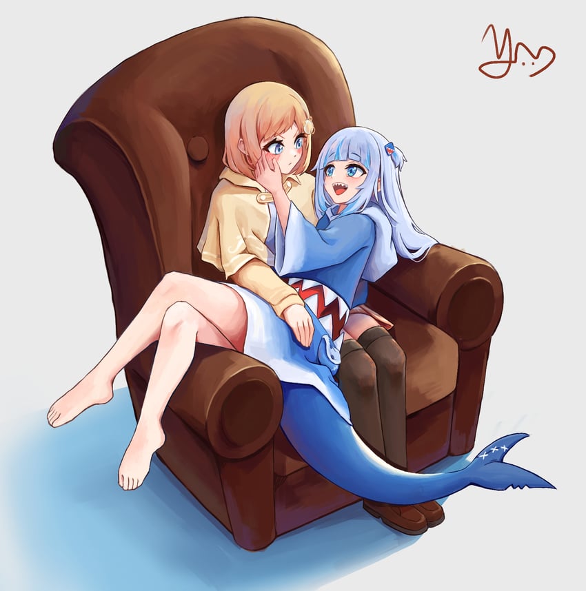 gawr gura and watson amelia (hololive and 1 more) drawn by yger