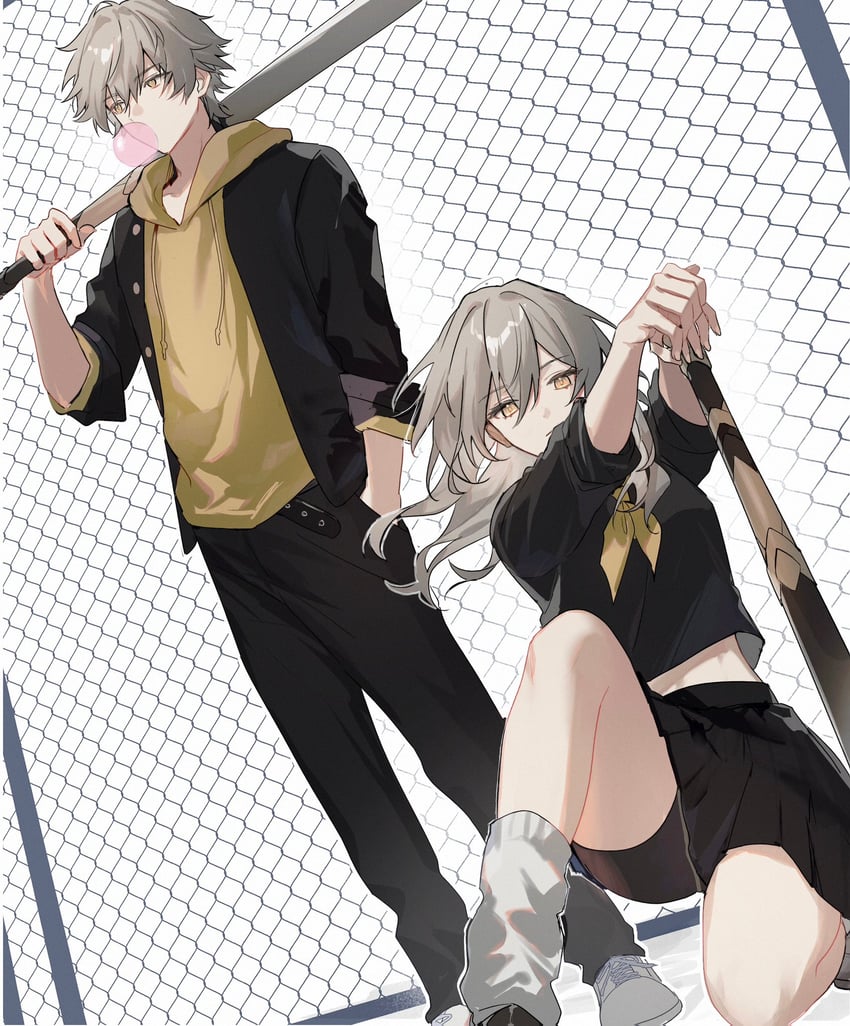 trailblazer, stelle, and caelus (honkai and 1 more) drawn by umenoume