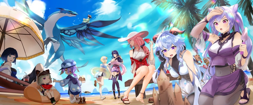 ganyu, lumine, raiden shogun, yae miko, keqing, and 5 more (genshin impact) drawn by okkobc