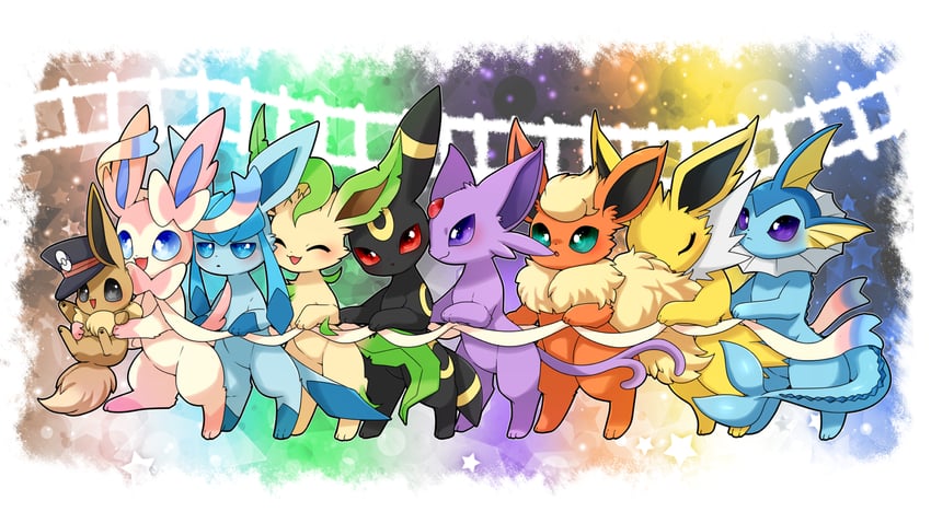 eevee, sylveon, umbreon, glaceon, vaporeon, and 4 more (pokemon) drawn by zakro