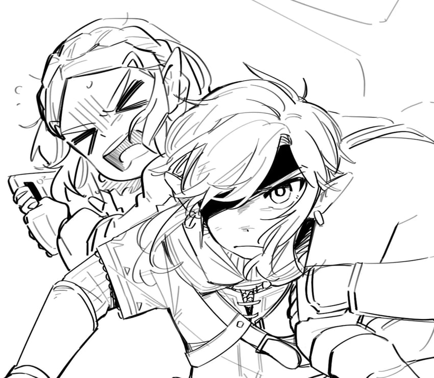 link and princess zelda (the legend of zelda and 2 more) drawn by senzo6700