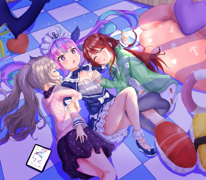 minato aqua, osaki tenka, and yukoku kiriko (hololive and 2 more) drawn by mugiusagi
