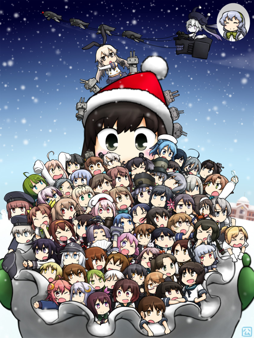 shimakaze, hibiki, shigure, inazuma, yuudachi, and 71 more (kantai collection) drawn by hamu_koutarou
