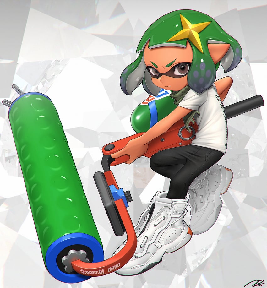 inkling player character and inkling girl (splatoon) drawn by puchiman
