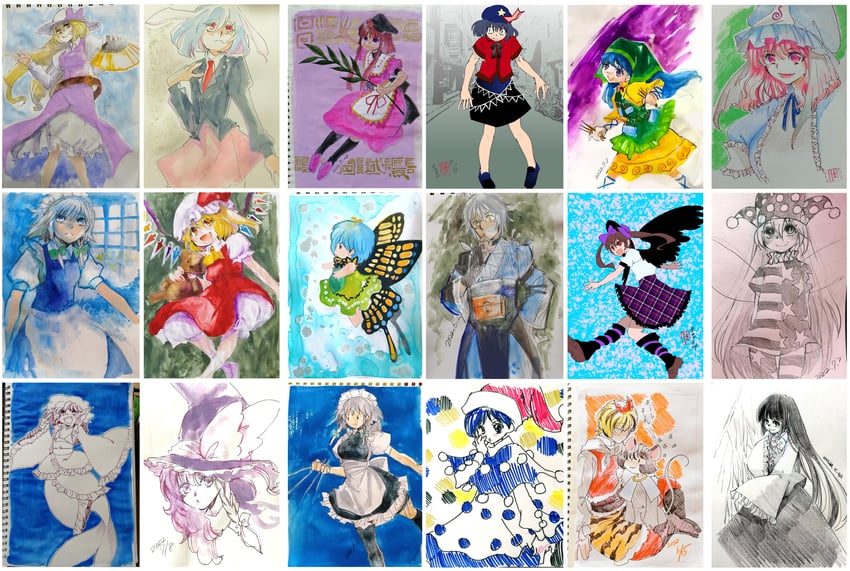 kirisame marisa, flandre scarlet, izayoi sakuya, saigyouji yuyuko, nazrin, and 12 more (touhou and 9 more) drawn by dollmani999