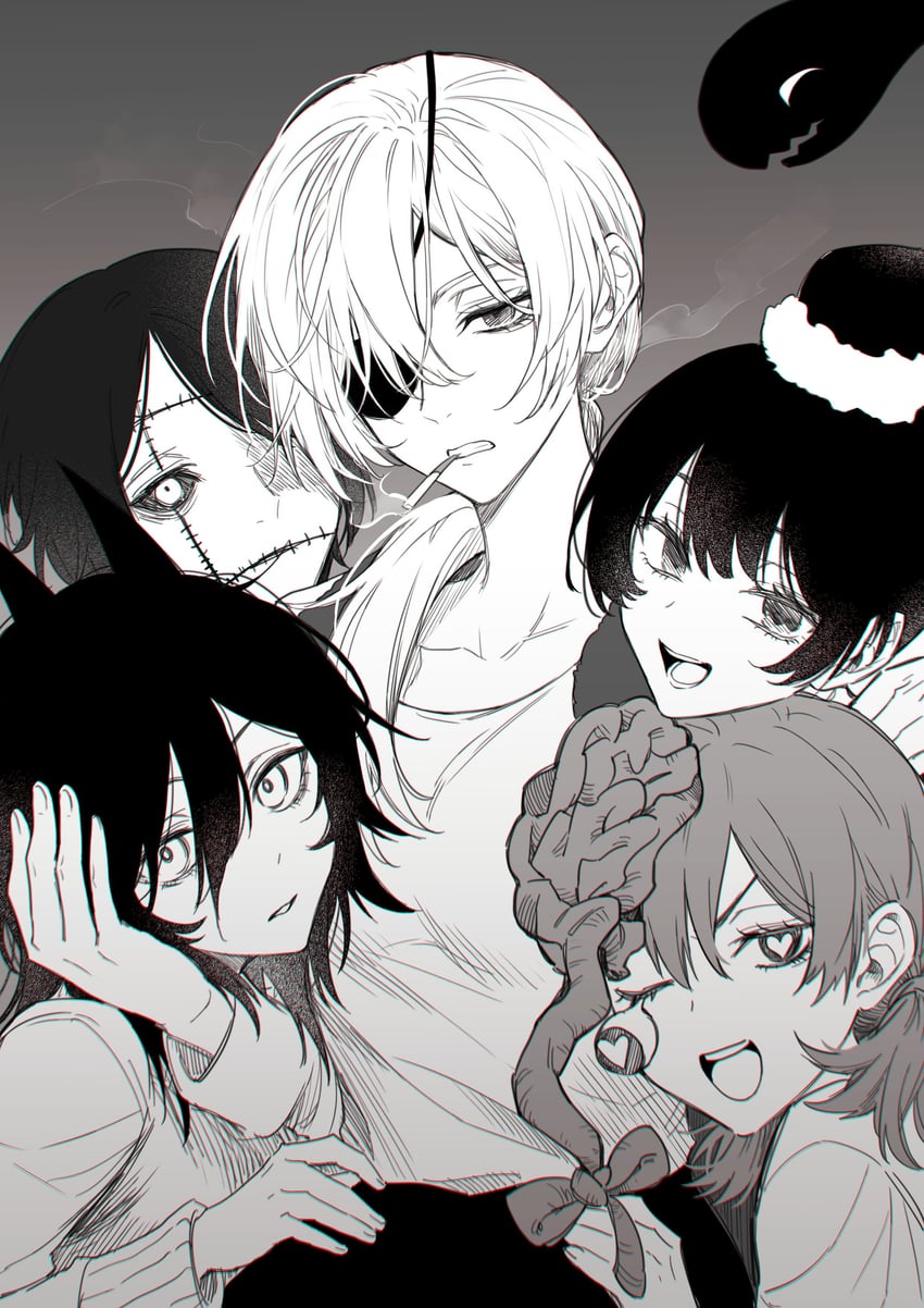 quanxi, cosmo, pingtsi, tsugihagi, and long (chainsaw man) drawn by nanin
