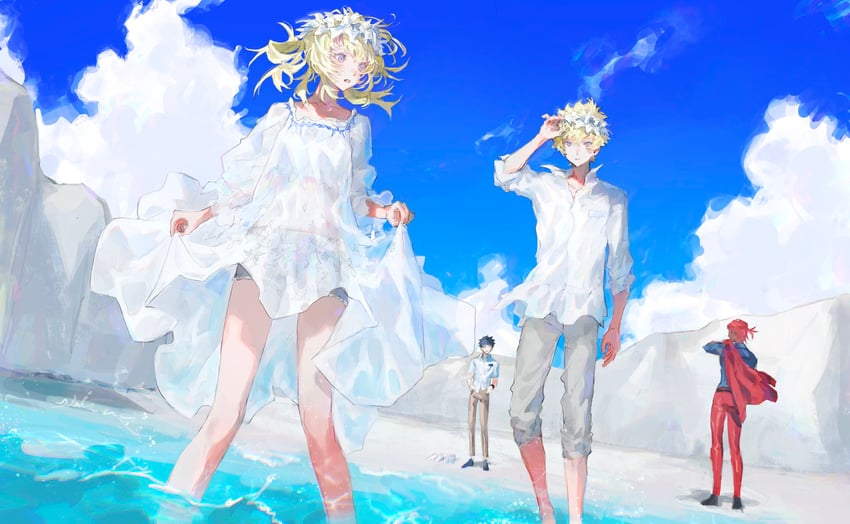 saitou hajime, pollux, ashwatthama, and castor (fate and 1 more) drawn by uda_(xax_057)