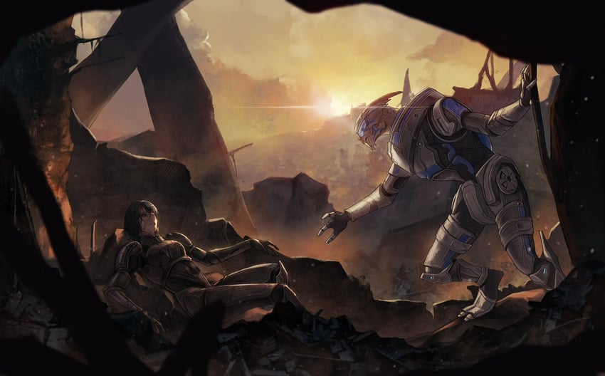 commander shepard and garrus vakarian (mass effect) drawn by tworain_w