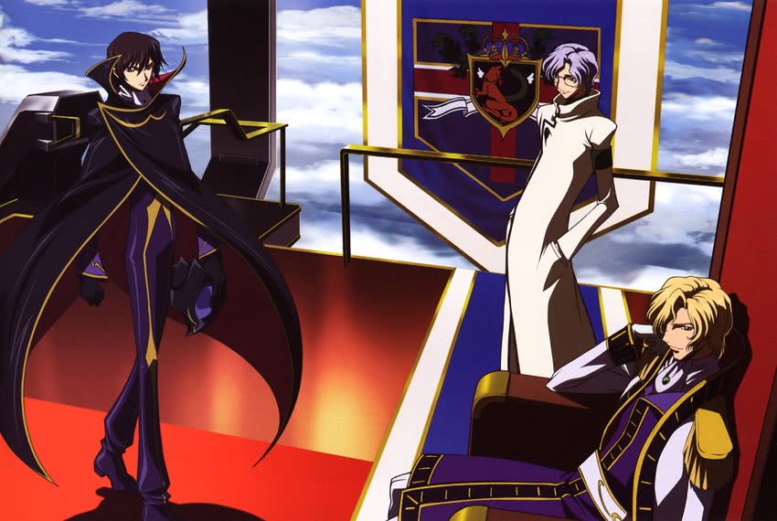 lelouch vi britannia, schneizel el britannia, and lloyd asplund (code geass) drawn by sakamoto_shuuji
