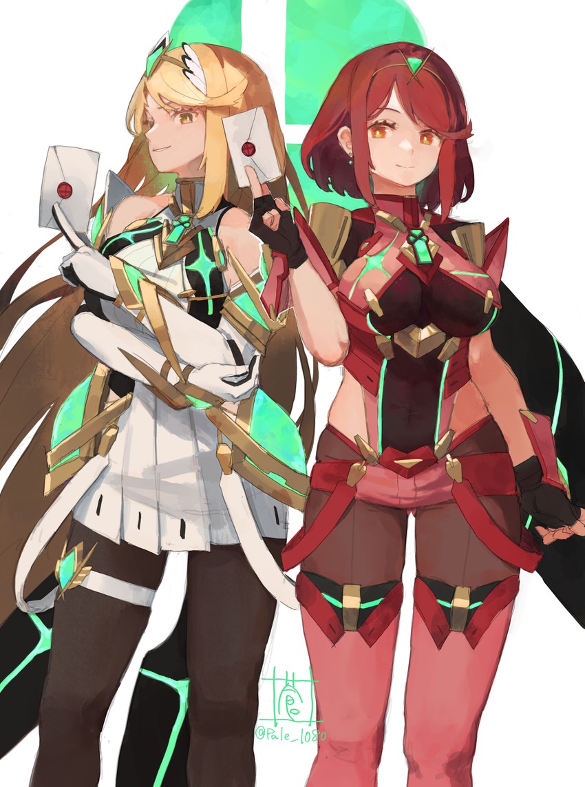 pyra and mythra (xenoblade chronicles and 2 more) drawn by sou_(pale_1080)