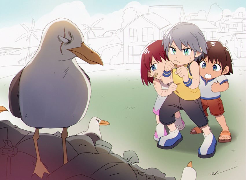 sora, kairi, and riku (kingdom hearts) drawn by hakei
