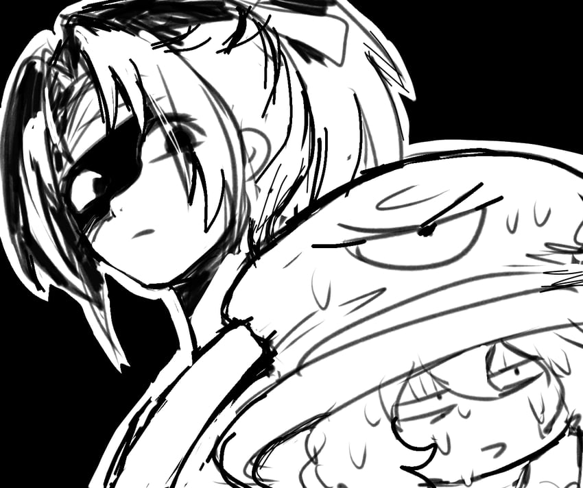 enraku tsubakura and jinbei (len'en) drawn by hemo_(hemoroda)