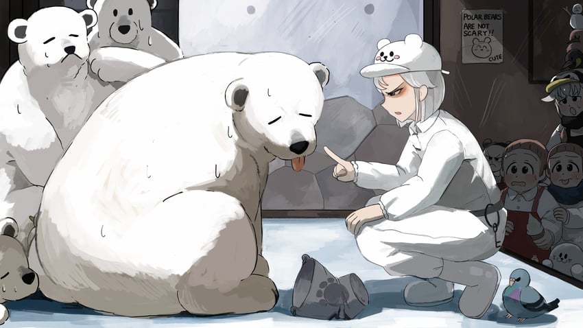 penguin keeper, polar bear keeper, survey girl, bob cut twin, and topknot twin (zookeepers) drawn by diva_(hyxpk)